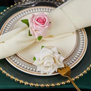 Servilleteros de flores simuladas de rosas de bosque hechos a mano, decoración de escritorio creativa para hoteles, banquetes, estilo clásico de boda almacenado - Product Image 3