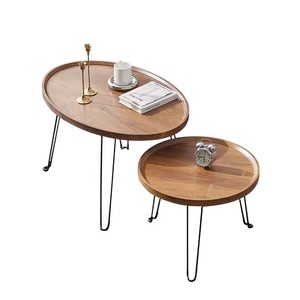 Bona Gold Square Minimalist <b>Round</b> Coffee <b>Table</b> Wood Top Nesting Design Living Room Furniture - Product Image 5
