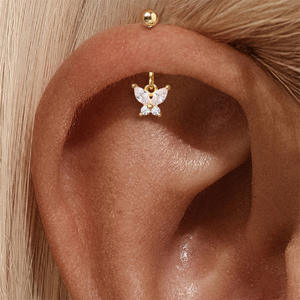 S925 Pendientes de plata esterlina para mujer Prong Zircon Ball Back Italia Hilo vertical Cartílago Hélice superior Piercing Bodas de oro - Product Image 6