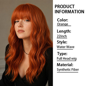 Perruque synthétique longue ondulée couleur cuivre-orange à prix d'usine, avec <span class=keywords><strong>frange</strong></span>, en fibre haute température résistante à la chaleur, et racine naturelle - Product Image 5