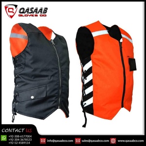 Bikers Patchwork <b>Topped</b>-Quality Men Genuine <b>Black</b> and Orange-Color Cotton Lining Breathable Leather Vest Made By Pakistan - Product Image 2