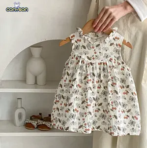 Conyson 2024 Ins Mode Frühjahr Sommer Kinderkleider Großhandel Kleinkinder Outfits 100 % Baumwolle Blumenkleid süßes Baby Mädchenkleider