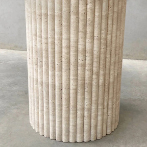 Обеденный стол HONGSHI OEM/ODM из полированного римского травертина, круглый, для использования в помещении и на улице, подходит для 6-8 человек - Product Image 4