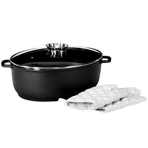Olla para asar pollo Goose Roaster Leipzig negra con tapa de vidrio y guantes para horno, 5.5 Qt, para asar aves de corral - Product Image 1