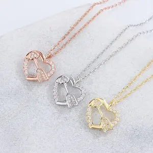 Fashionable 925 Sterling Silver Heart Cupid Pendant 18k Gold Women Necklace Jewelry
