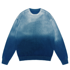 Áo len nam dáng rộng cổ tròn 100% cotton dệt kim, áo len phối màu phong cách đường phố mùa đông - Product Image 5