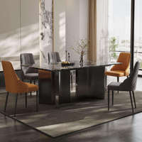 Table à manger carrée en pierre frittée italienne 6 places, pieds en acier inoxydable, minimaliste, imperméable pour maison, villa, hôtel