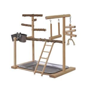 Doğal ahşap çevre dostu kuş Cockatiel papağan için <span class=keywords><strong>stand</strong></span>ı-levrek <span class=keywords><strong>stand</strong></span>ı çıkarılabilir tepsi 2 paslanmaz çelik bardak salıncak - Product Image 5