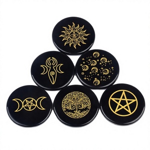 Obsidiana Negra Natural de 55mm, Grabada y Pulida, Ecológica, Arte Popular, Piedra Preciosa, Árbol de la Vida, Estrellas, Luna, Placa Energética, DIY - Product Image 3