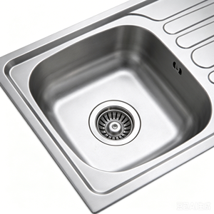 Évier à cuve unique encastrable avec guide d'eau intégré, rainure incurvée et pointe ovale segmentée - Product Image 4