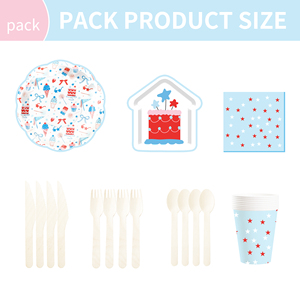 Fournitures pour fête d'anniversaire pour enfants DAMAI, assiette bleue en forme de maison avec gâteau d'anniversaire, crème glacée, vaisselle jetable, serviettes en papier, gobelets, assiettes - Product Image 5