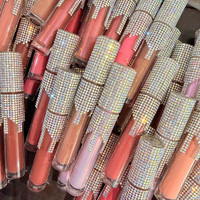 Vente en gros de gloss à lèvres de luxe DIY, tubes diamantés, rouge à lèvres liquide hautement pigmenté, brillant et scintillant, gloss à lèvres végétalien