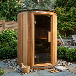 Custom 3-4 Person Outdoor Steam Sauna Room Wood Cabin Waterproof Acrylic Roof Harvia Electric <b>Heater</b> LED Color Light Spa - Product Image 1