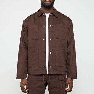Chaqueta de Trabajo Personalizada con Bolsillos de Tela Twill, Chaqueta Cargo Marrón para Hombre - Product Image 2