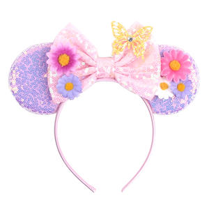 Princess Head Bopper Cosplay Costume Tiara Butterfly Flower Sequin Girl <strong>Mouse</strong> Ear Headbands with Daisy Sunflower - Product Image 4