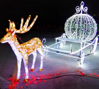 Toprexdecor Moderne Innen-/Außen-Weihnachtsdekoration Riesiger Beleuchteter Rentier-Schlitten Girlande Seiden-Weihnachtsdekoration für Zuhause