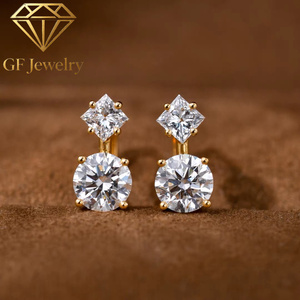 ต่างหูเพชรทรงกลมเจียระไนแบบเจ้าหญิง 2 เม็ด ทองคำขาว 14K เพชรเลี้ยงในห้องปฏิบัติการ เครื่องประดับชั้นดี - Product Image 1
