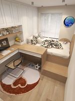 Ensemble de chambre à coucher moderne et peu encombrant : bureau intégré sur mesure pour petite pièce avec armoire