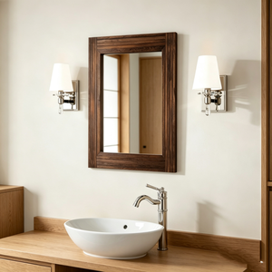 Specchio da Parete Rettangolare con Cornice in Legno Scuro Rustico, Specchio per Bagno e Arredamento Casa - Product Image 4