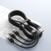 Câble USB noir en gros, cordon de chargeur pour iPhone, câble de charge multi-appareils 3 en 1 avec port USB-C/L/Micro
