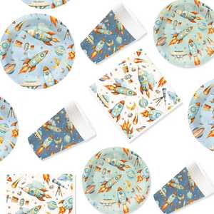 DAMAI - Vajilla para Fiestas Infantiles con Temática de Cohetes, Incluye Platos, Vasos y Servilletas de Papel, para 8 Personas - Product Image 4