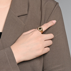 Fashion <b>Rings</b> 18K Gold Plated <b>Titanium</b> Steel Full Diamond Pave Setting Geometric Shape Unisex Gift Jewelry - Product Image 3