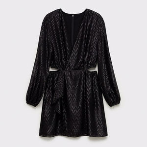 <span class=keywords><strong>Robe</strong></span> courte élégante à col enveloppant, manches bouffantes longues, design <span class=keywords><strong>fluide</strong></span> en tissu enveloppant, style A-line, pour les fêtes - Product Image 6