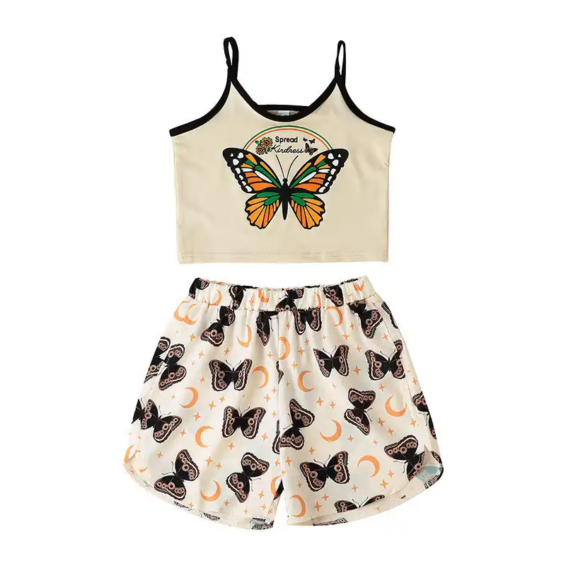 Girls Butterfly Halter Crop Top Kids Biker Shorts Set Leopard Print Tank Top Kids 2 Piece Sets Girls 10 Years Old Clothes