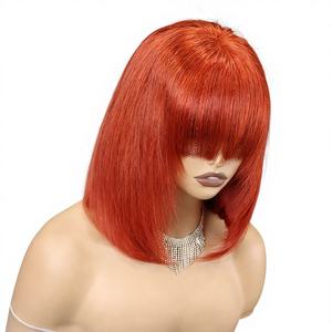 Vente d'usine FH Perruque Bob Courte Droite Lace Front 4x4 avec Frange, Cheveux Humains Double Drawn à Coupe Dégradée - Product Image 1