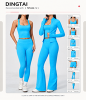Ensemble 2 pièces de sport sans couture pour femme : débardeur dos nageur et pantalon évasé taille haute, effet ventre plat, rehaussement des fesses, séchage rapide, respirant