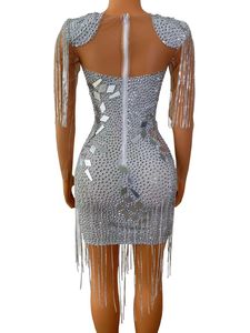 Vestido de fiesta de lentejuelas de cristal plateado con escote en V profundo, para mujer, fiesta de boda, baile latino, ceñido al cuerpo - Product Image 5