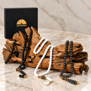Perles de prière ethniques naturelles en onyx noir de qualité supérieure, 99 perles de 8 mm avec pochette élégante et coffret cadeau pour toutes les saisons - Product Image 5