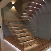 Luxus-Edelstahl-Glas geländer für gerade Treppen Moderner Wirbelsäulen stringer mit LED-Licht für die Wohnungs treppe