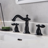 Robinet antique de style européen, mitigeur de lavabo vintage à trois trous, eau froide et chaude séparées, ensemble trois pièces en laiton pour lavabo