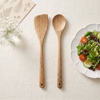 Ensemble d'ustensiles de cuisine en bois, 2 spatules et cuillères en bois, ustensiles de cuisine en bois naturel avec trou de suspension