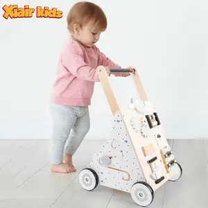 蒙特梭利木制多功能婴儿学步车教育木制婴儿活动学步车玩具幼儿忙板