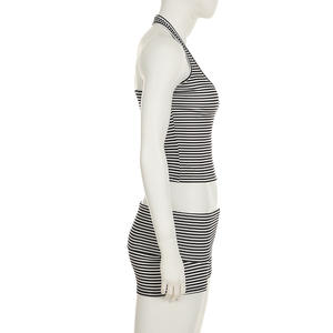 Viviblook Z0207ST Traje deportivo de verano para mujer, chaleco halter a rayas en blanco y negro, pantalones cortos, conjunto de dos piezas - Product Image 5