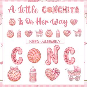 Set di Striscioni e Ghirlande per Baby Shower 'Una Piccola <span class=keywords><strong>Conchita</strong></span> in Viaggio' Tema Dolce Pane Messicano in Acquerello Rosa per Bambine - Product Image 3
