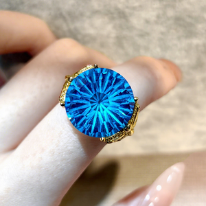 Mujeres oro tallado artesanía arco fuegos artificiales corte esmeralda verde azul anillo azul marino anillo para damas - Product Image 5