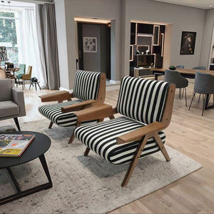 <span class=keywords><strong>Chaise</strong></span> de canapé rembourrée moderne à rayures avec cadre en bois et accoudoirs, confort élégant pour le salon, le bureau et l'hospitalité - Product Image 2