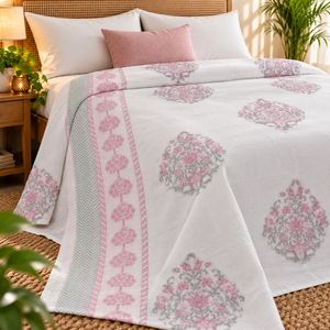 Manta de algodón Dohar con estampado floral a mano, suave, ligera, transpirable, para cama, para uso doméstico en todas las estaciones. - Product Image 3