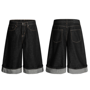 Shorts en jean délavé pour homme, style streetwear américain, coupe ample unisexe, jorts décontractés en coton personnalisés, vente en gros - Product Image 1