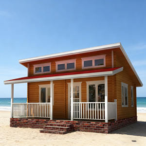 Cabane de <span class=keywords><strong>plage</strong></span> préfabriquée en <span class=keywords><strong>bois</strong></span> à 2 étages, maison de vacances côtière avec balcon et espace loft - Product Image 1