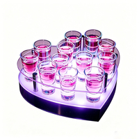 Plateau de service en acrylique LED en forme de cœur, éclairé, pour 12 verres à shot, support pour verres à shot pour bar