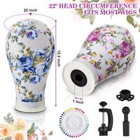Tête de mannequin florale en toile de 22 pouces avec support pour salon, idéale pour la présentation de perruques, le coiffage, la pose de perruques, de chapeaux et la fixation d'écouteurs (avec trou de montage)