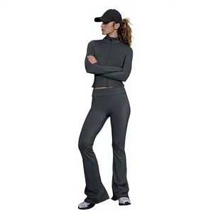 Conjunto Deportivo Casual de Otoño para Mujer, Transpirable, Top Corto de Manga Larga, Sujetador Deportivo, Leggings de Secado Rápido, Ropa de Entrenamiento - Product Image 1