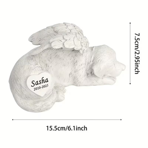 Escultura Conmemorativa <span class=keywords><strong>de</strong></span> Mascotas en Resina en Posición Acostada, Alas con Textura <span class=keywords><strong>de</strong></span> Piedra, Placa con Nombre en Forma <span class=keywords><strong>de</strong></span> Corazón, Pintada a Mano con <span class=keywords><strong>Palabras</strong></span> Grabadas - Product Image 6