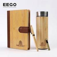 En Gros Ensemble Cadeau Luxe Personnalisé Carnet A5 en Bois de Bambou avec Gobelet, Bouteille d'Eau et USB pour Entreprises