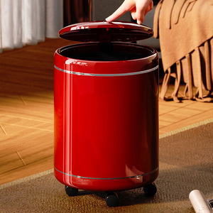 Wheeled Trash Can Cylindrical Large Capacity Indoor Use For Home Living Room Kitchen Bathroom - Product Image 4