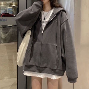 Sweat-shirt à capuche surdimensionné zippé décontracté pour femmes Sweat-shirt à capuche avec poche zippée <span class=keywords><strong>Harajuku</strong></span> Y2k Top Clothes - Product Image 1